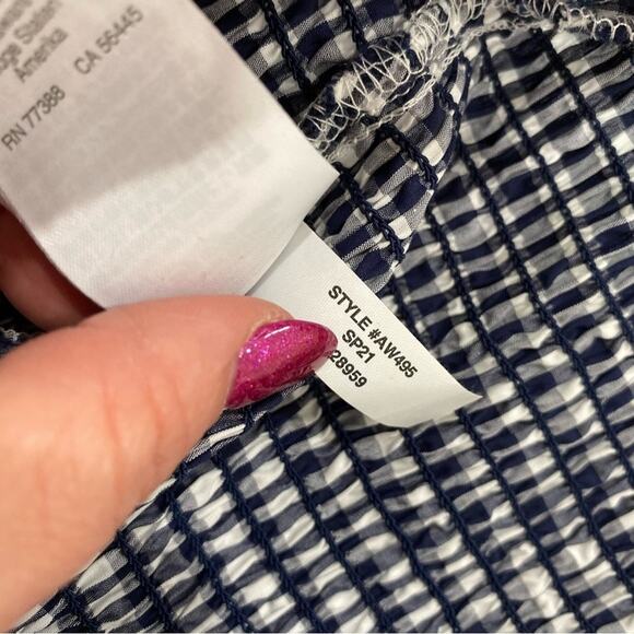 J.Crew Smocked Blue and White Midi skirt in Gingham Print - Picture 6 of 9